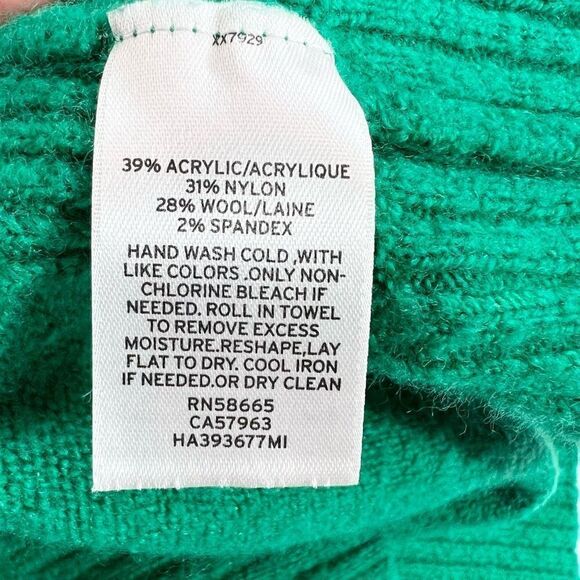 Halogen Wool Blend Sweater Womens Medium Green Turtleneck Raglan Sleeves Hi-Low - Picture 6 of 8